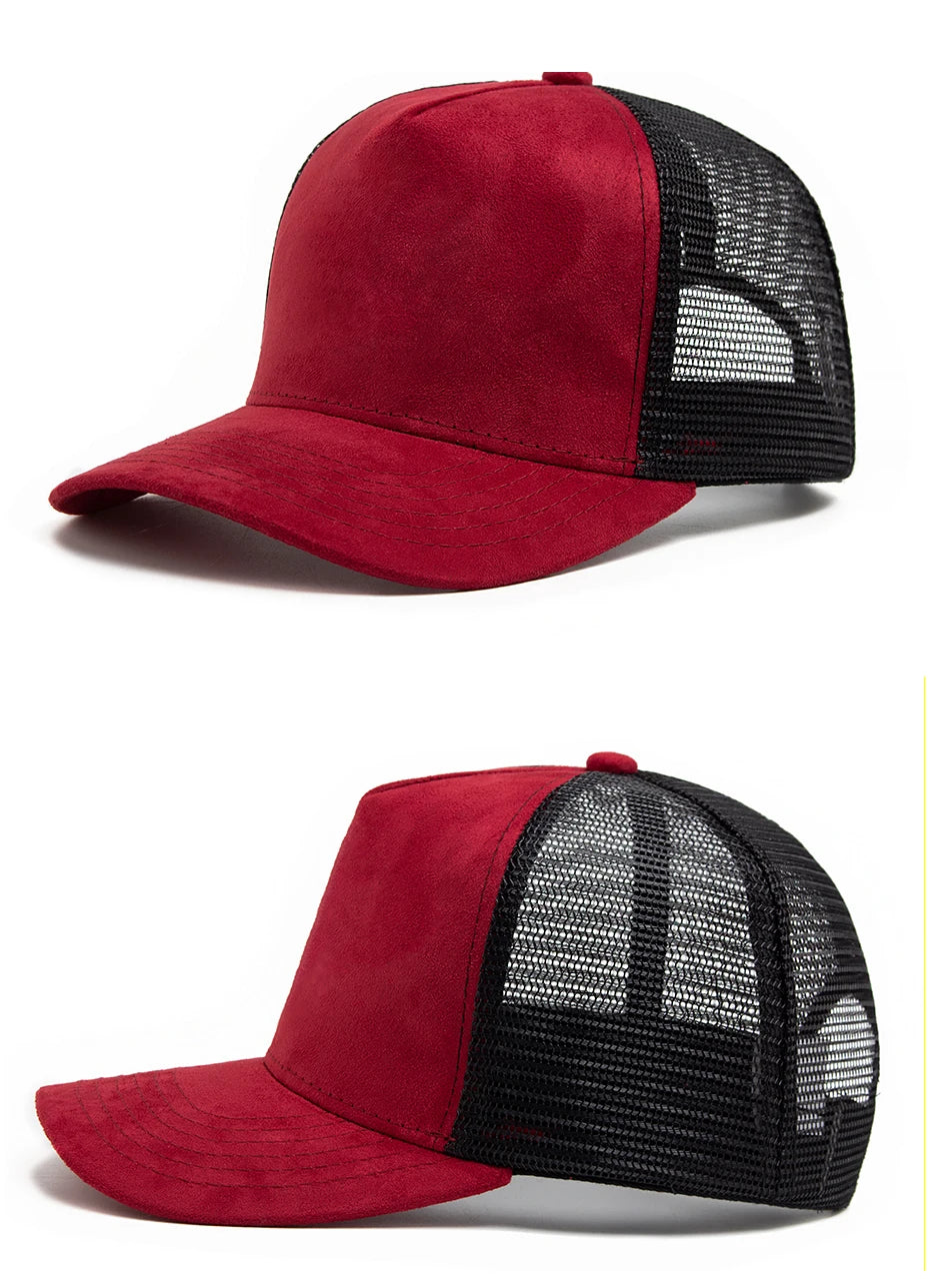 New Summer Suede Trucker Hat Men Mesh Baseball