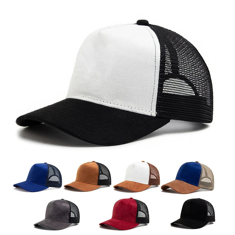 New Summer Suede Trucker Hat Men Mesh Baseball
