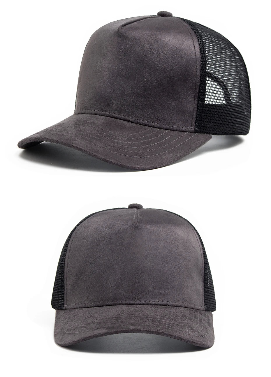 New Summer Suede Trucker Hat Men Mesh Baseball